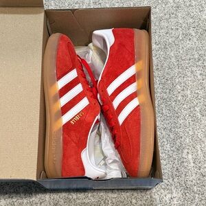 Adidas Red and White Suede Sneakers